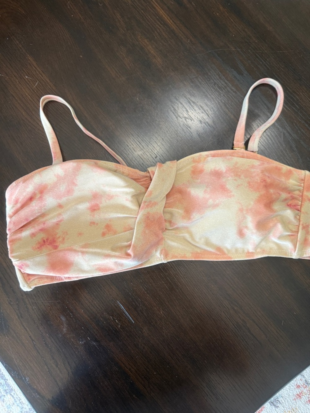 Tie-Dye Peach Bandeau Bikini Top with Straps